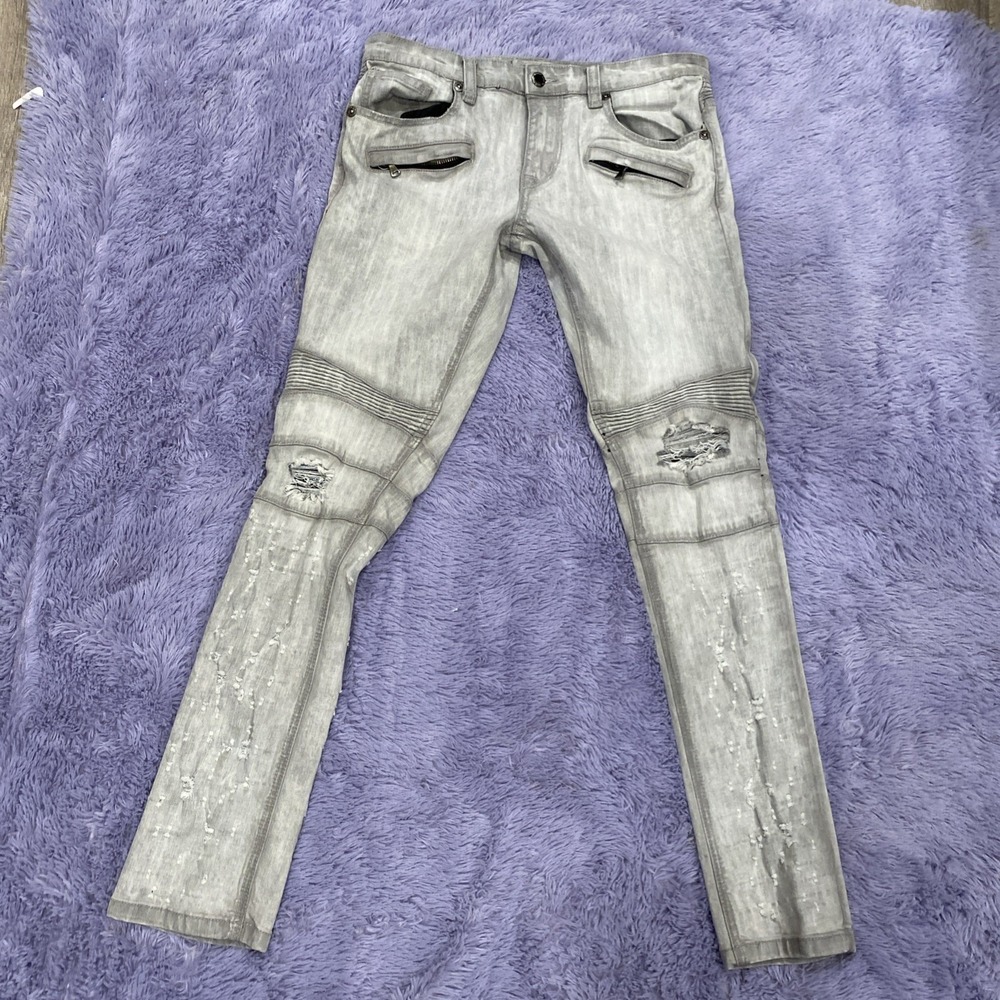 Gray KILOGRAM SIZE 27x30 RIPPED MOTO DENIM MEN JEANS